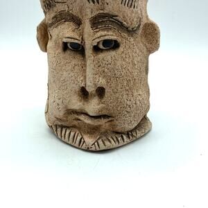 Vintage Studio Pottery Jar Holder Man face Handmade Dad Gift Wall pocket signed‎